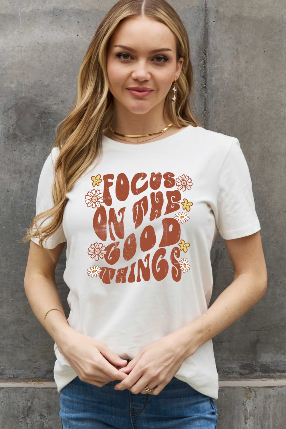 Simply Love Full Size FOCUS ON THE GOOD THINGS Graphic Cotton Tee  - Doll Fits