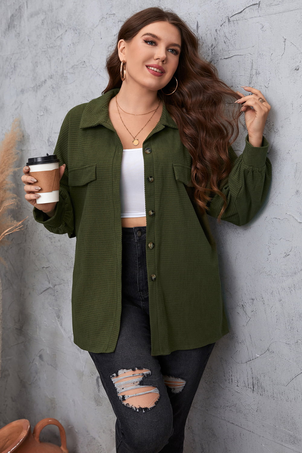 Melo Apparel Plus Size Dropped Shoulder Shirt  - Doll Fits