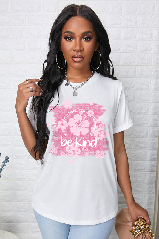 BE KIND Flower Graphic Round Neck Tee  - Doll Fits