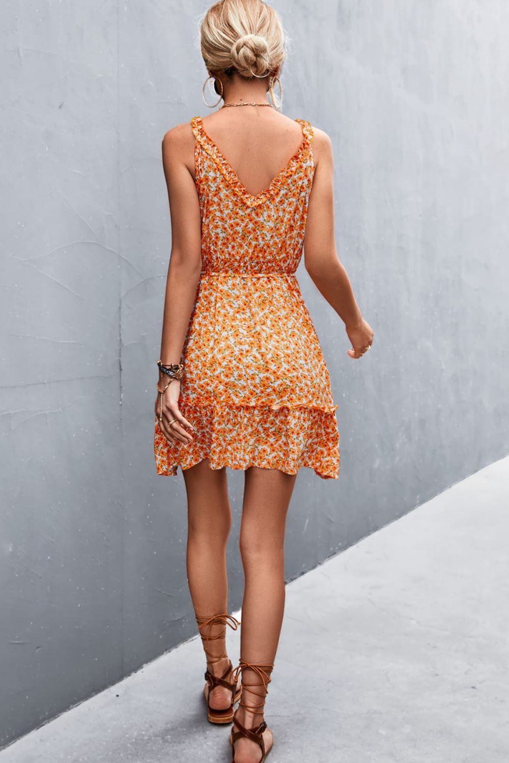 Floral Frill Trim Sleeveless Mini Dress  Dresses- Doll Fits