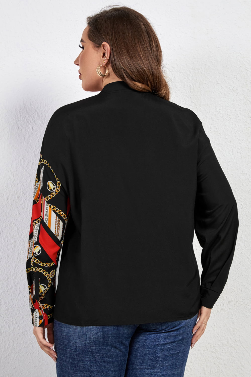 Melo Apparel Plus Size Contrast Color Notched Neck Shirt  - Doll Fits