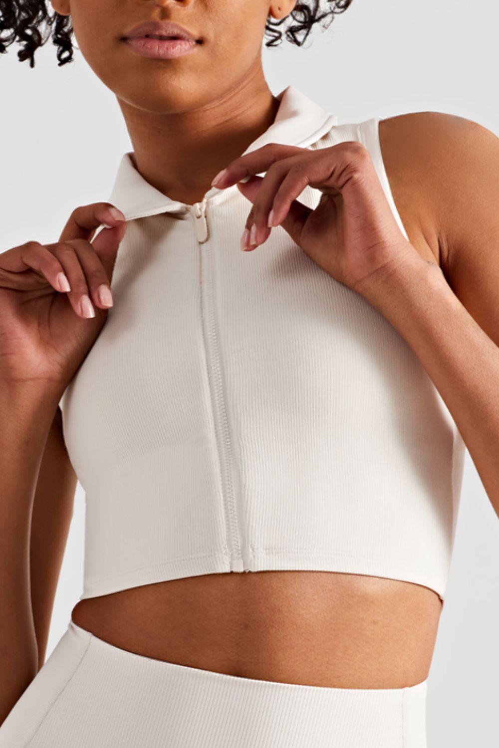 Zip Up Collared Cropped Sports Top  Activewear- Doll Fits