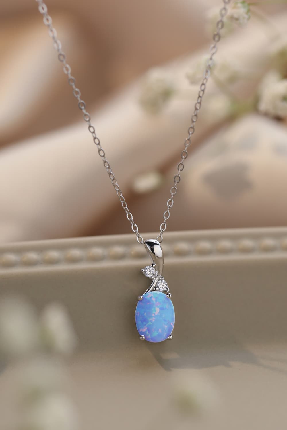 Opal Oval Pendant Chain Necklace  Necklaces- Doll Fits