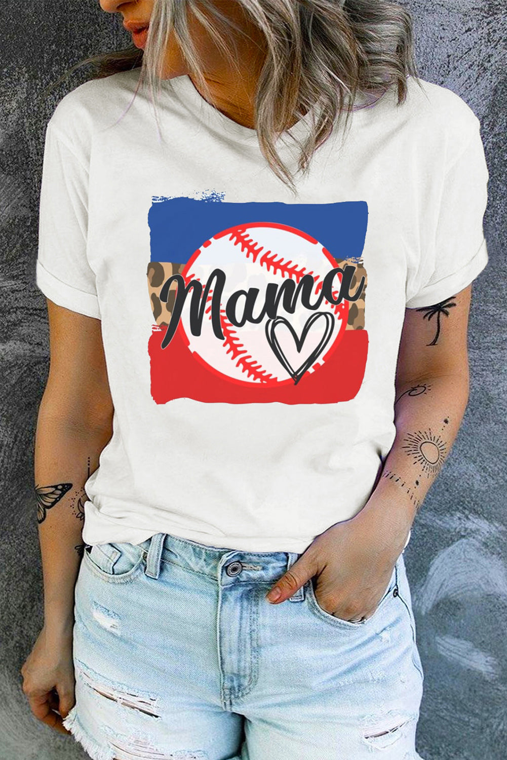 MAMA Heart Graphic Round Neck T-Shirt  Shirts & Tops- Doll Fits