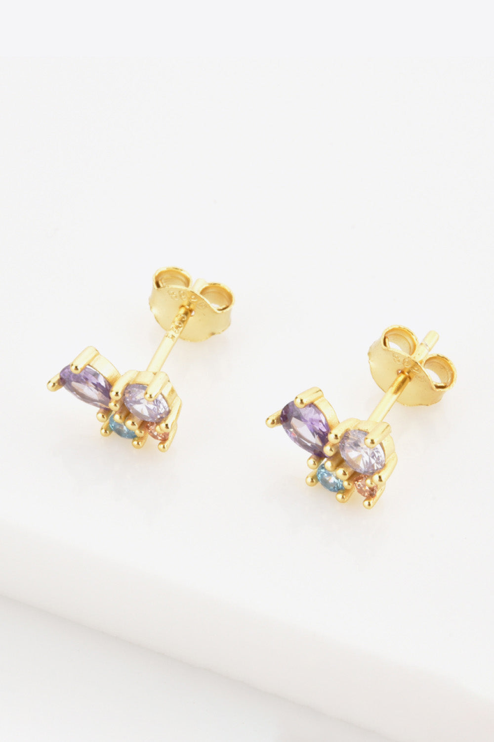 Multicolored Zircon 925 Sterling Silver Stud Earrings  Earrings- Doll Fits
