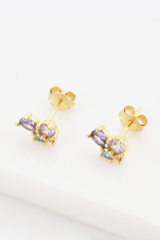 Multicolored Zircon 925 Sterling Silver Stud Earrings  Earrings- Doll Fits