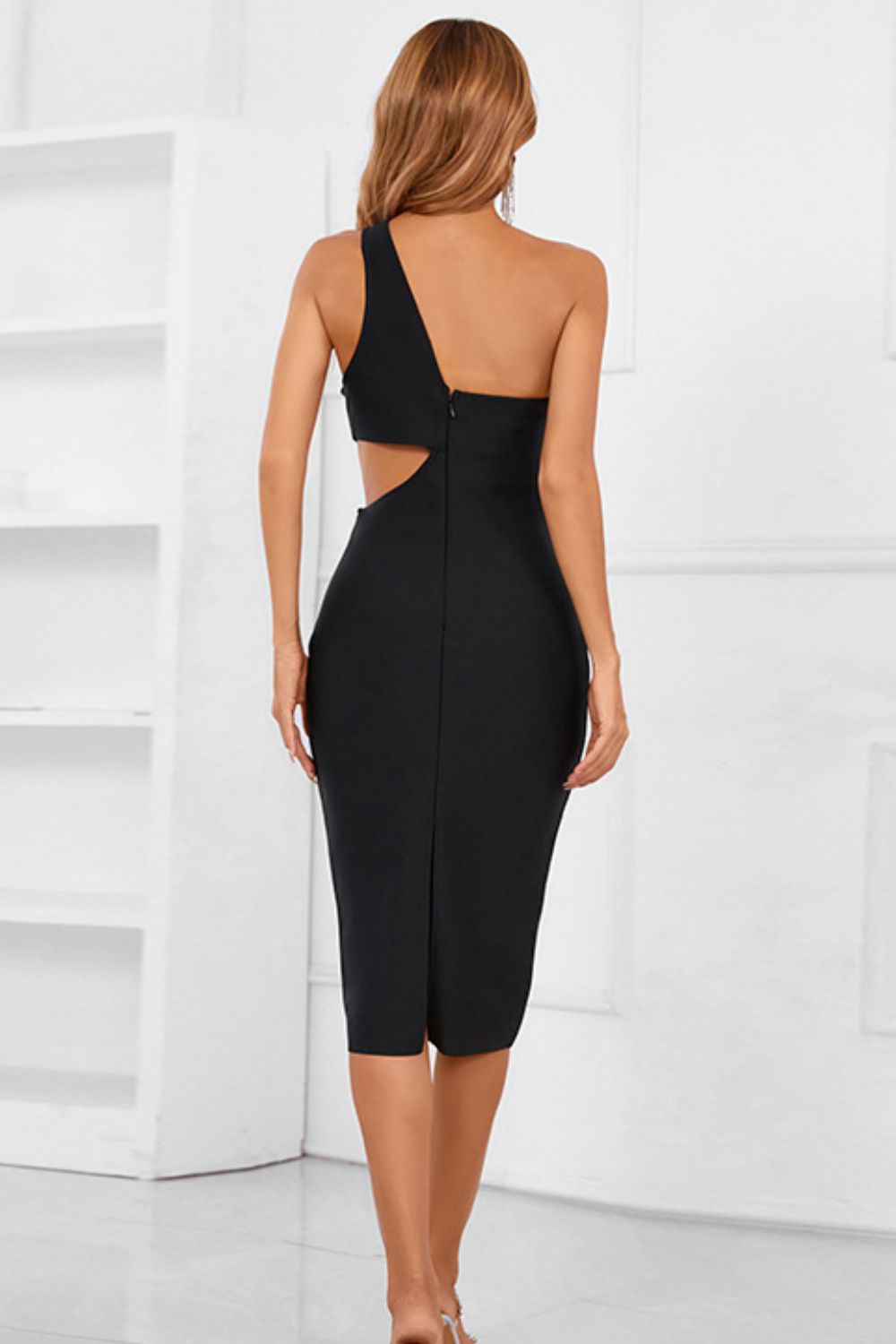 One-Shoulder Cutout Bandage Dress  Dresses- Doll Fits