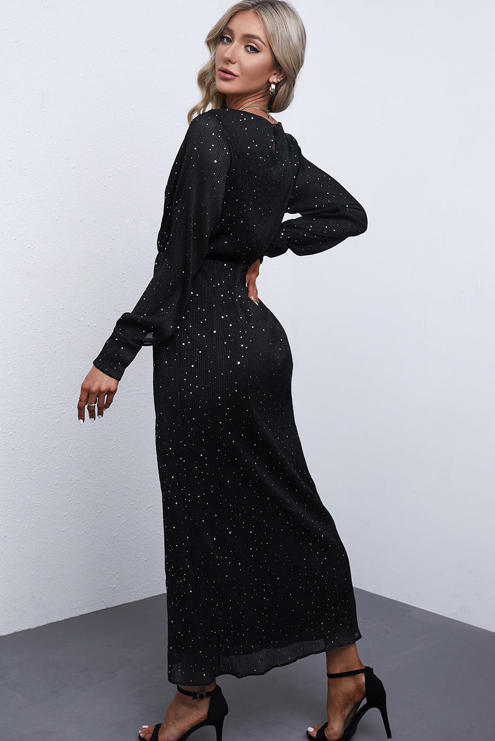 Rhinestone Surplice Split Maxi Dress  Dresses- Doll Fits