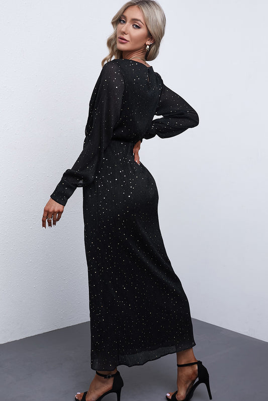 Rhinestone Surplice Split Maxi Dress  Dresses- Doll Fits