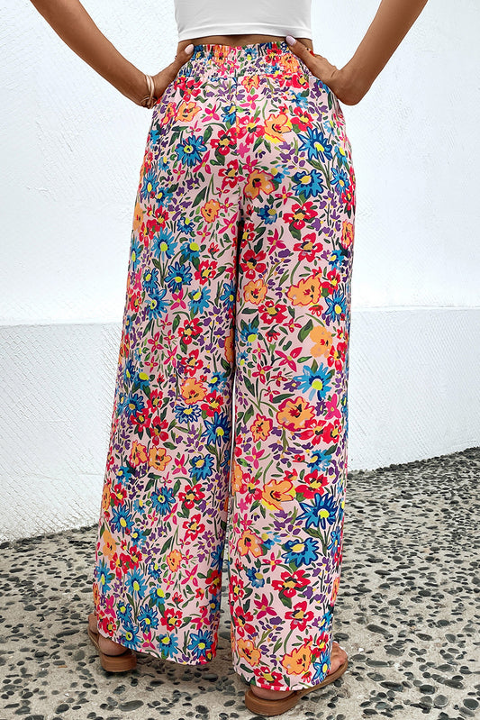 Floral Print Wide Leg Long Pants  - Doll Fits