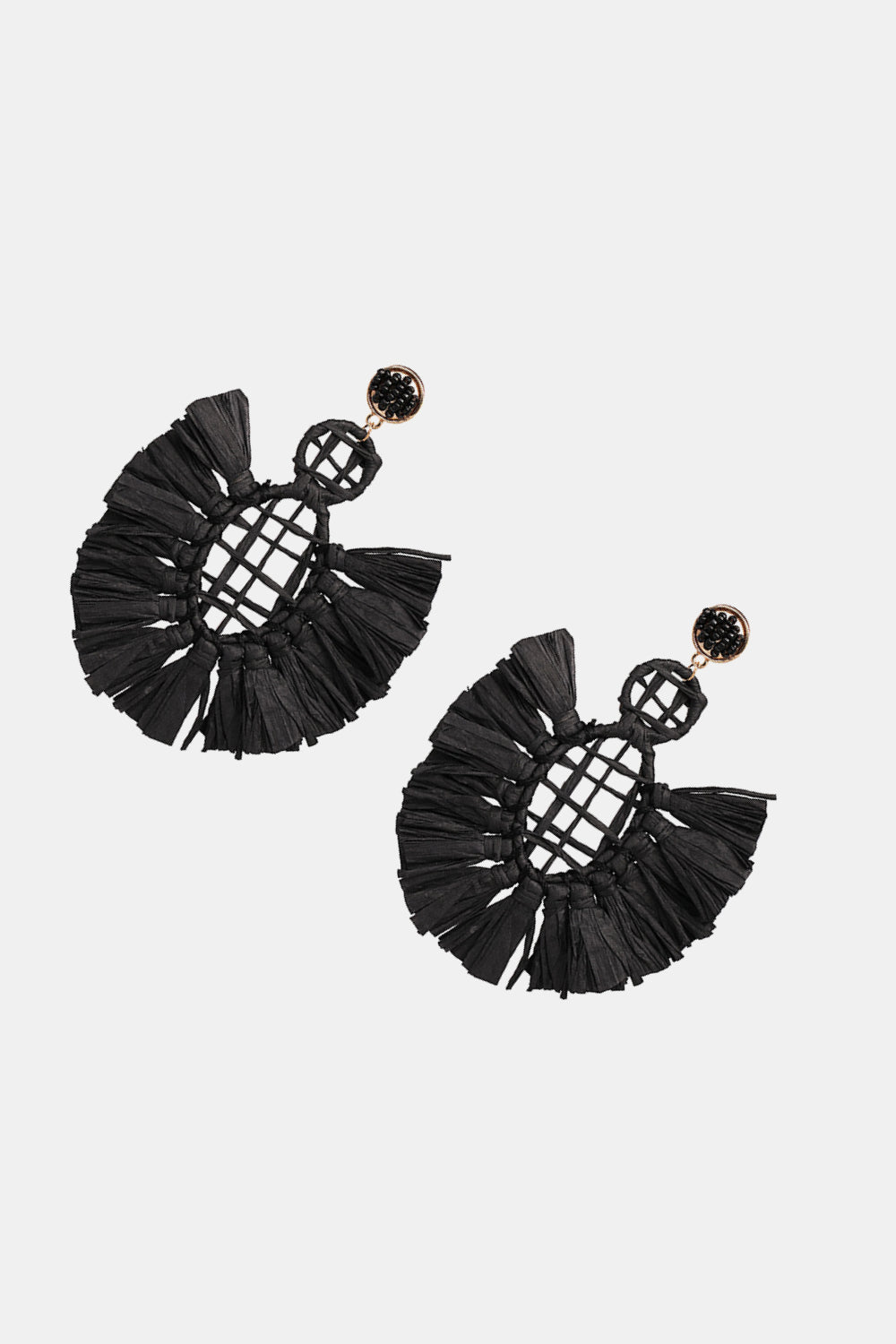 Raffia Grass Tassel Detail Dangle Earrings  Earrings- Doll Fits