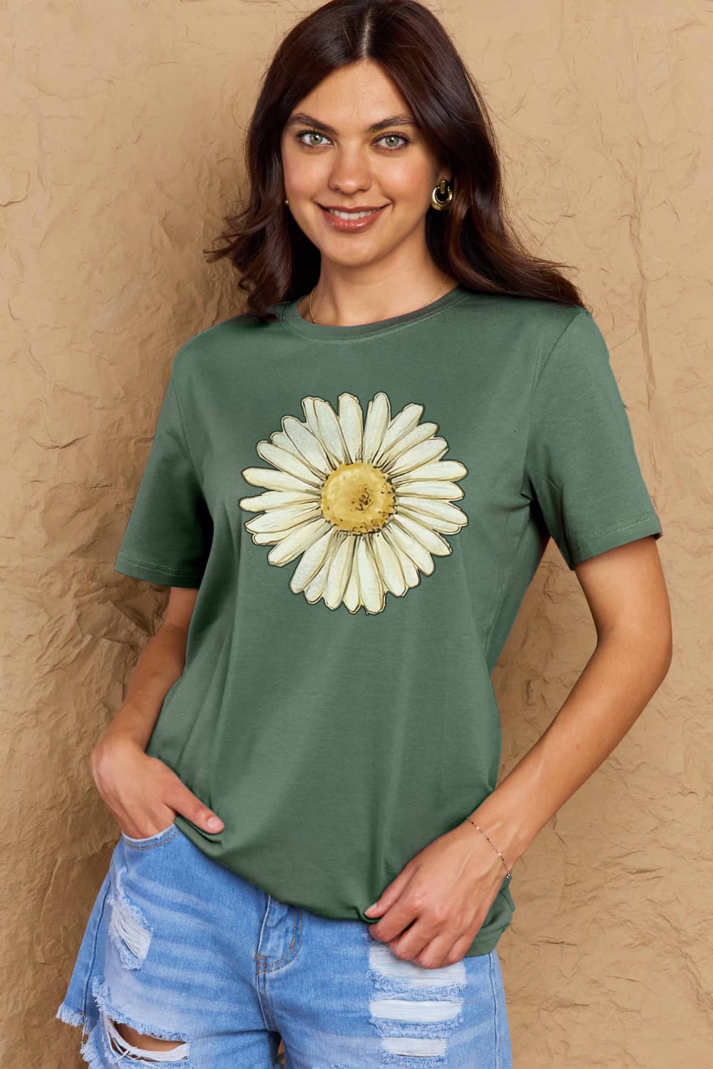 Simply Love Full Size FLOWER Graphic Cotton Tee  - Doll Fits