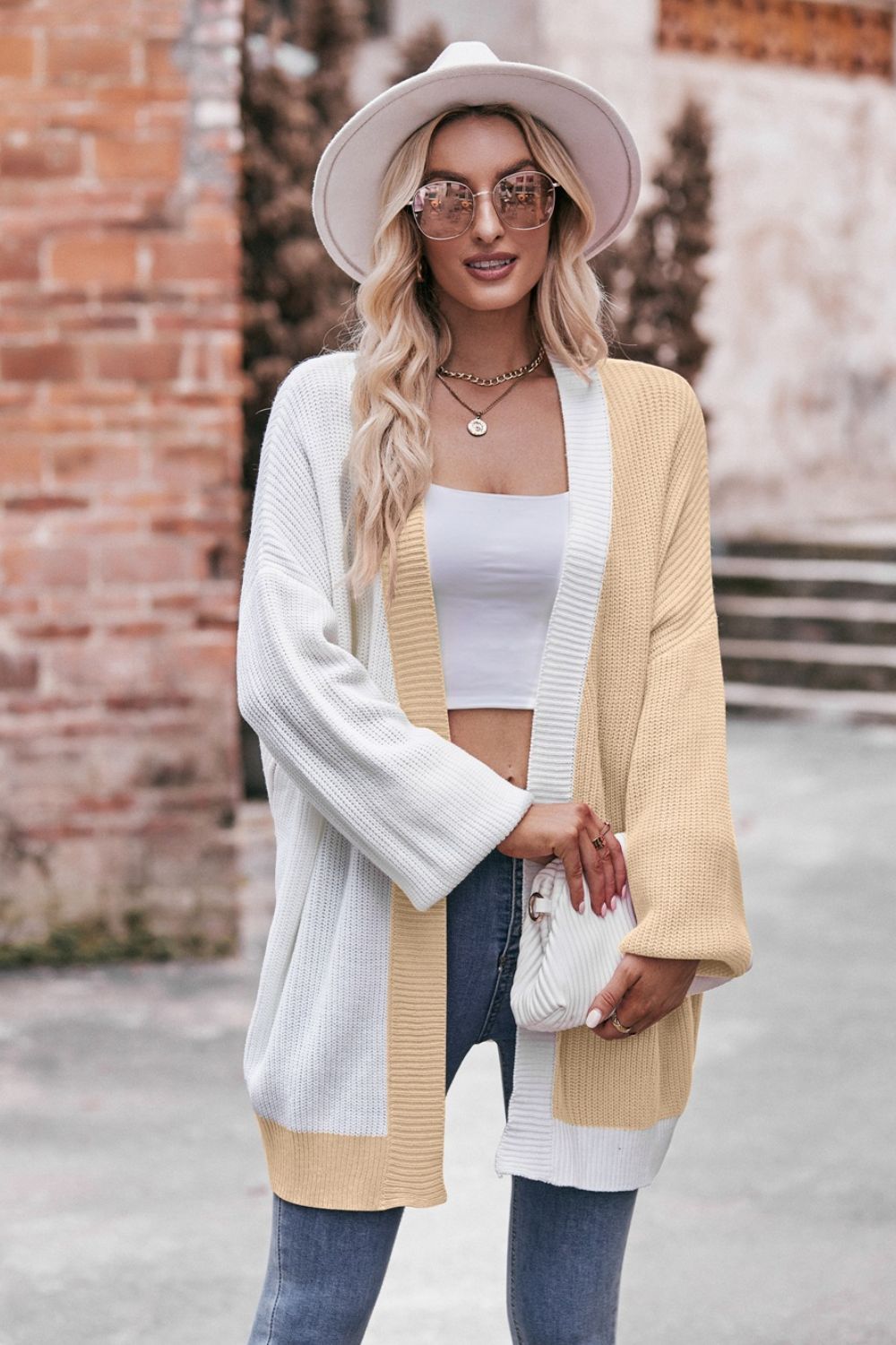 Contrast Open Front Dropped Shoulder Longline Cardigan  Coats & Jackets- Doll Fits