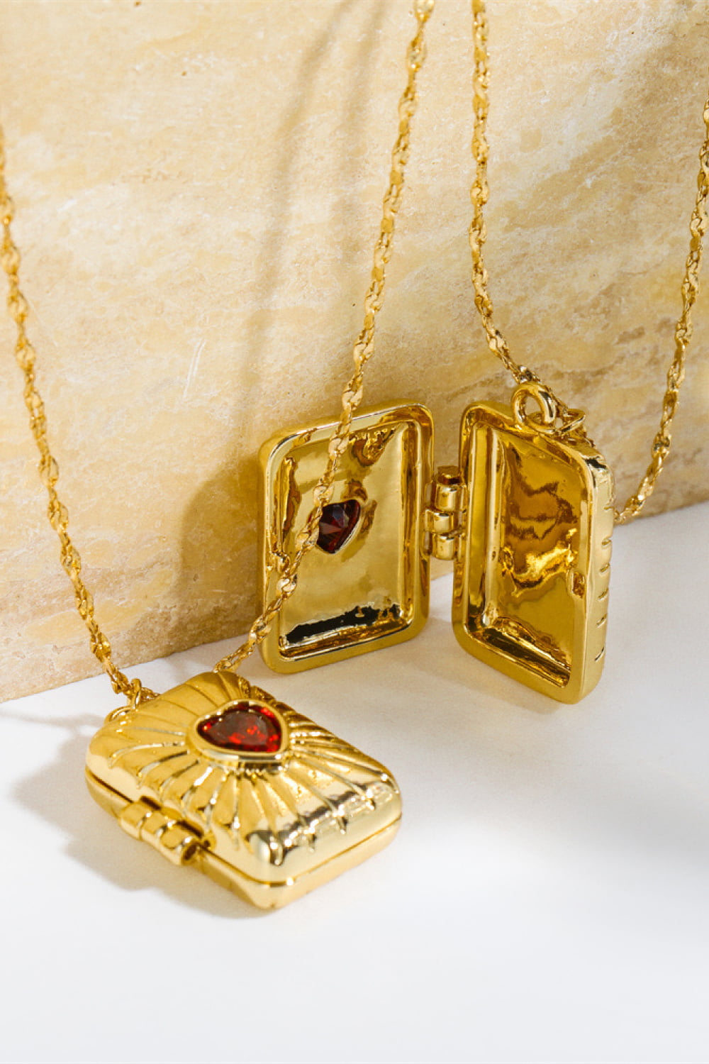 Heart Zircon Box Pendant Copper Necklace  Necklaces- Doll Fits