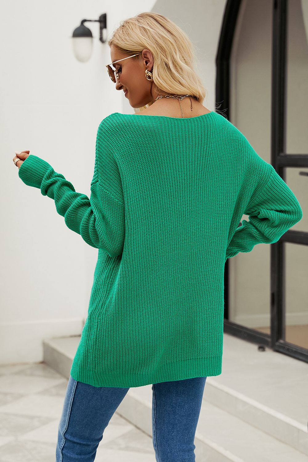 Boat Neck Dropped Shoulder Knit Top  - Doll Fits