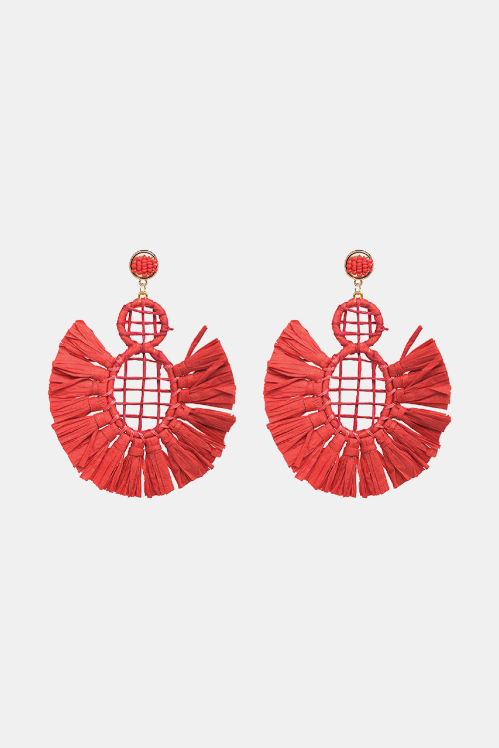 Raffia Grass Tassel Detail Dangle Earrings  Earrings- Doll Fits