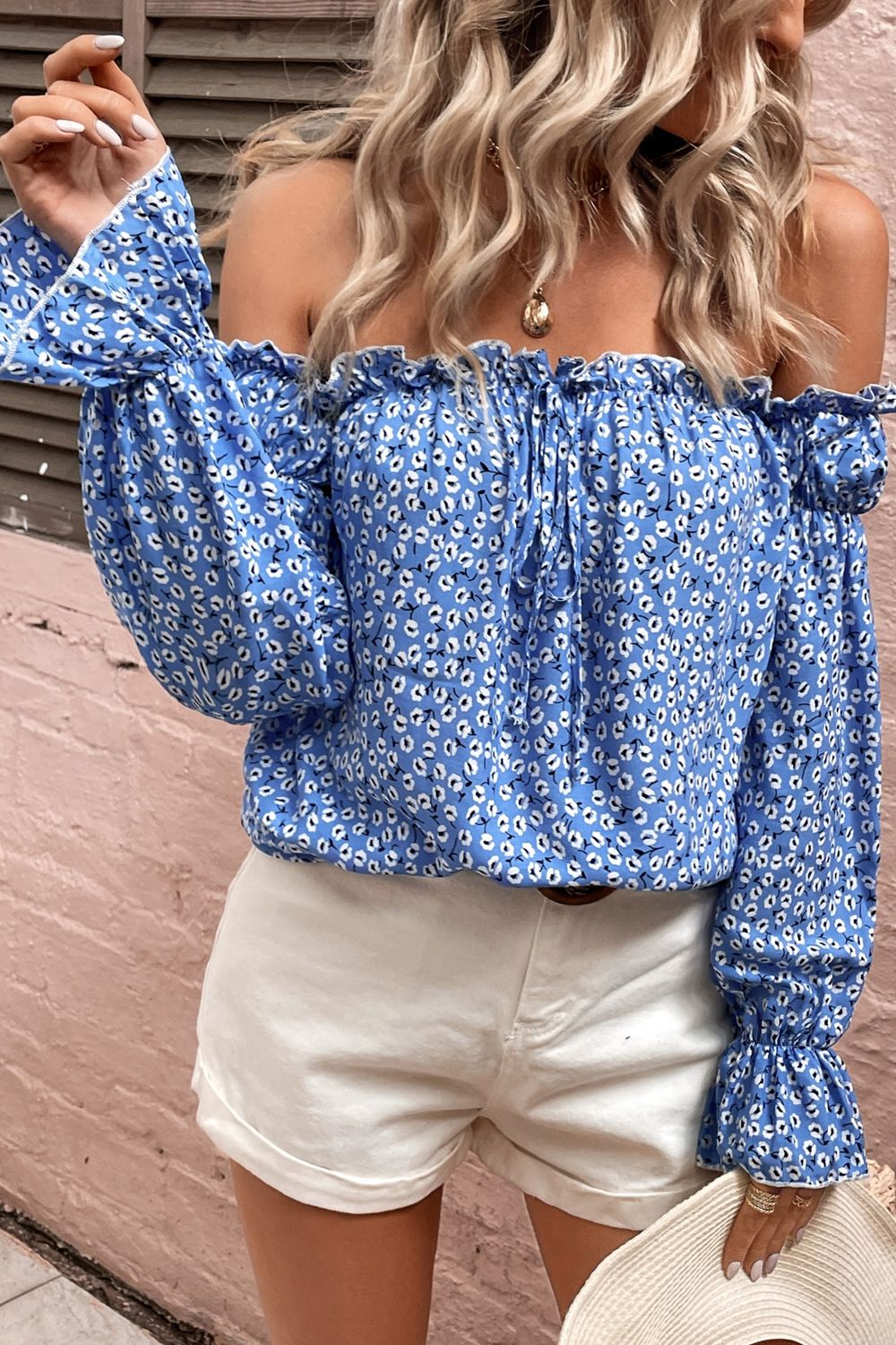 Off Shoulder Printed Frill Trim Blouse  - Doll Fits