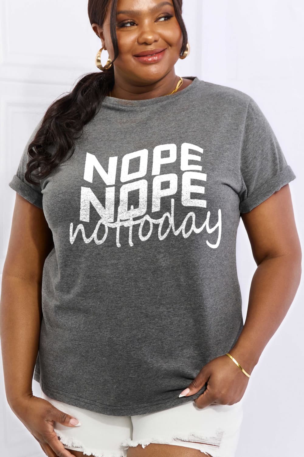 Simply Love Full Size NOPE NOPE NOT TODAY Graphic Cotton Tee  - Doll Fits