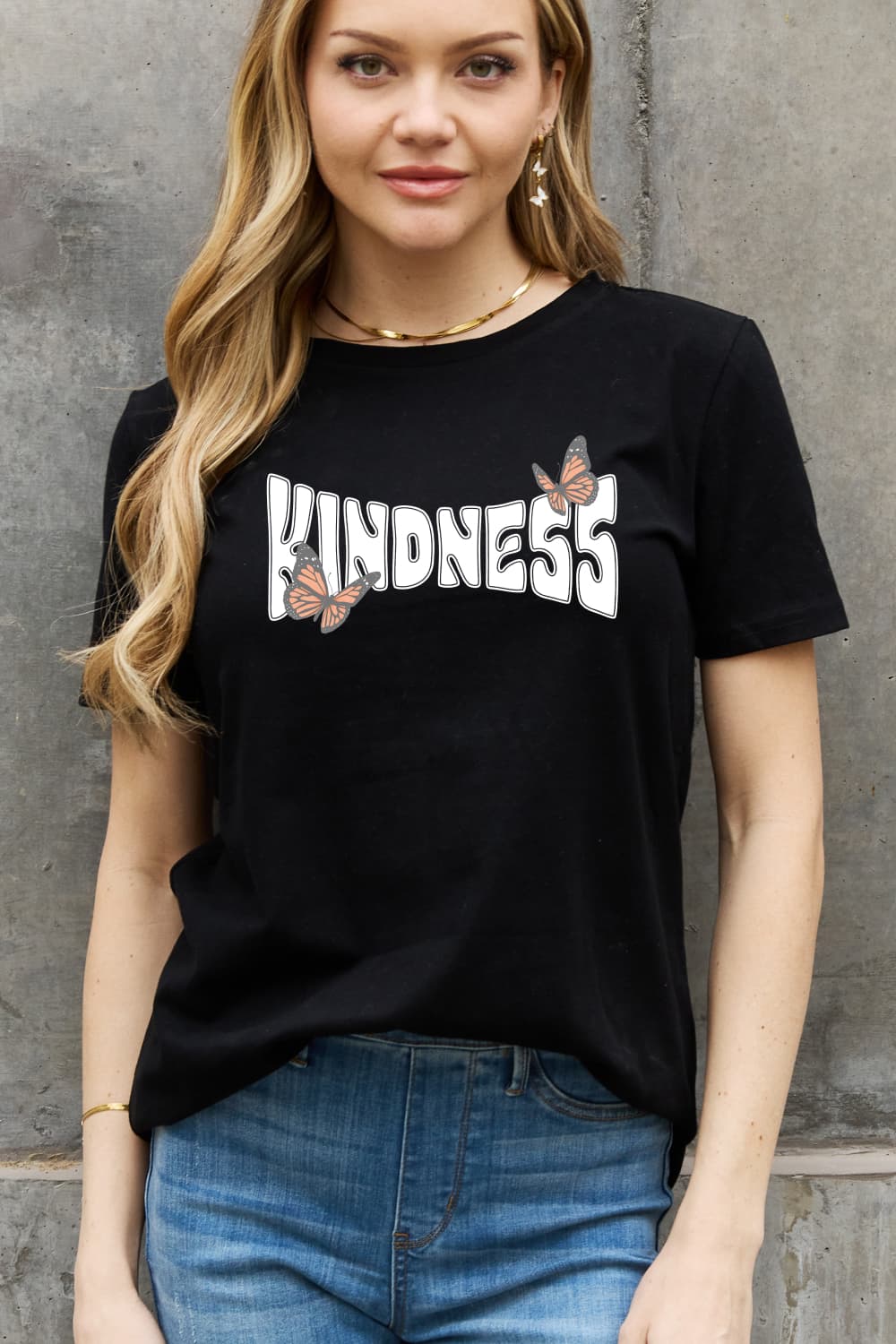 Simply Love Full Size KINDNESS Butterfly Graphic Cotton Tee  Shirts & Tops- Doll Fits