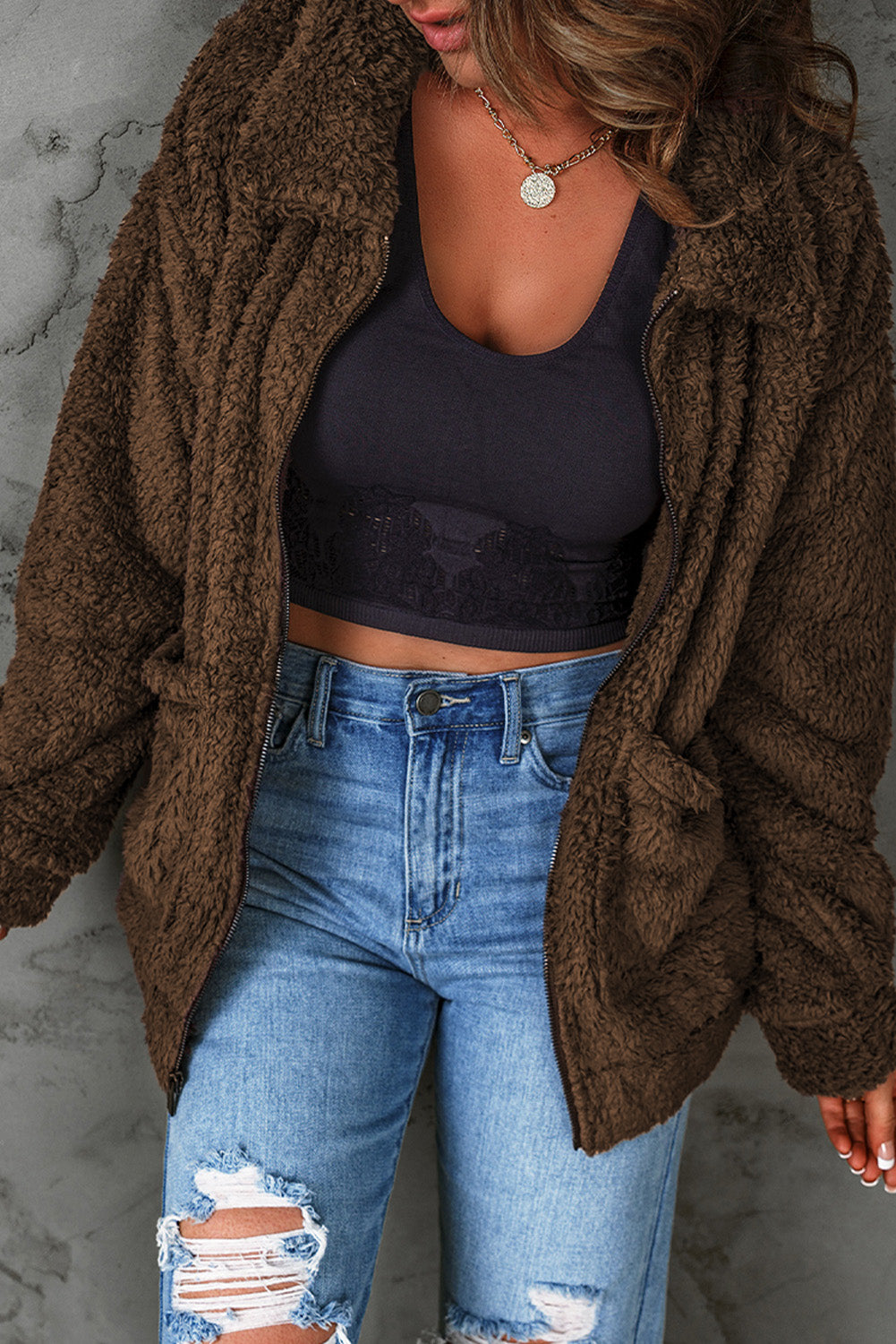 Zip Up Teddy Jacket with Pockets  Coats & Jackets- Doll Fits