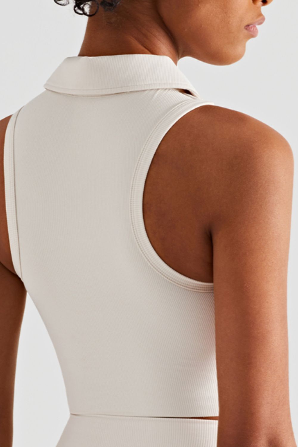 Zip Up Collared Cropped Sports Top  Activewear- Doll Fits