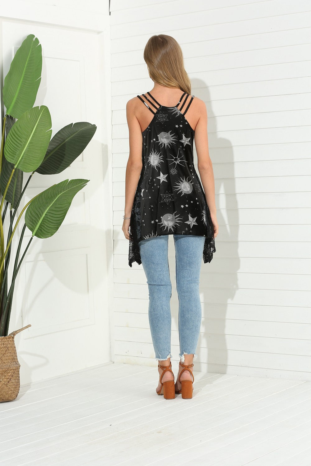 Printed Scoop Neck Strappy Tank  Shirts & Tops- Doll Fits