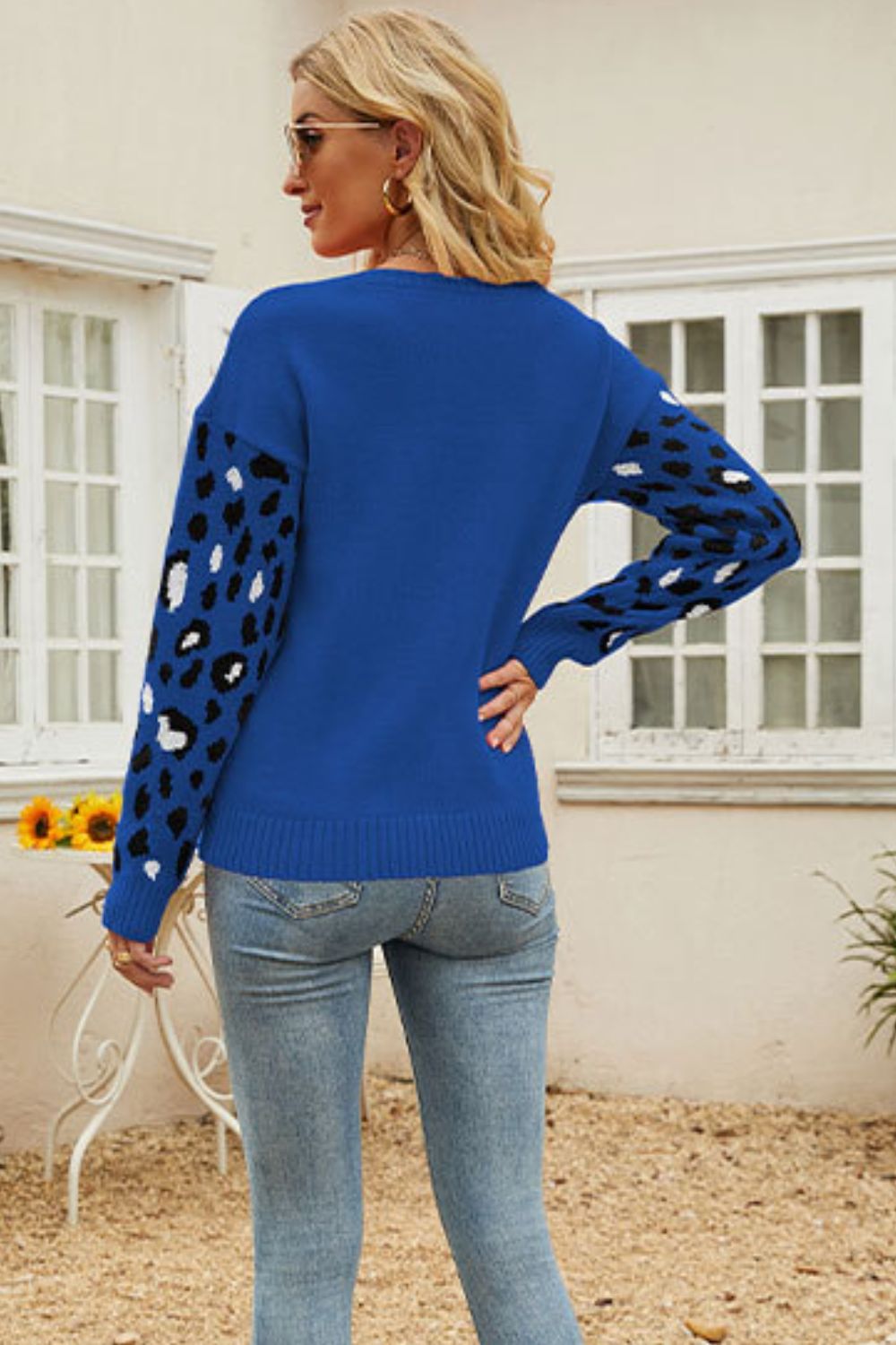 Printed Dropped Shoulder Round Neck Sweater  Shirts & Tops- Doll Fits