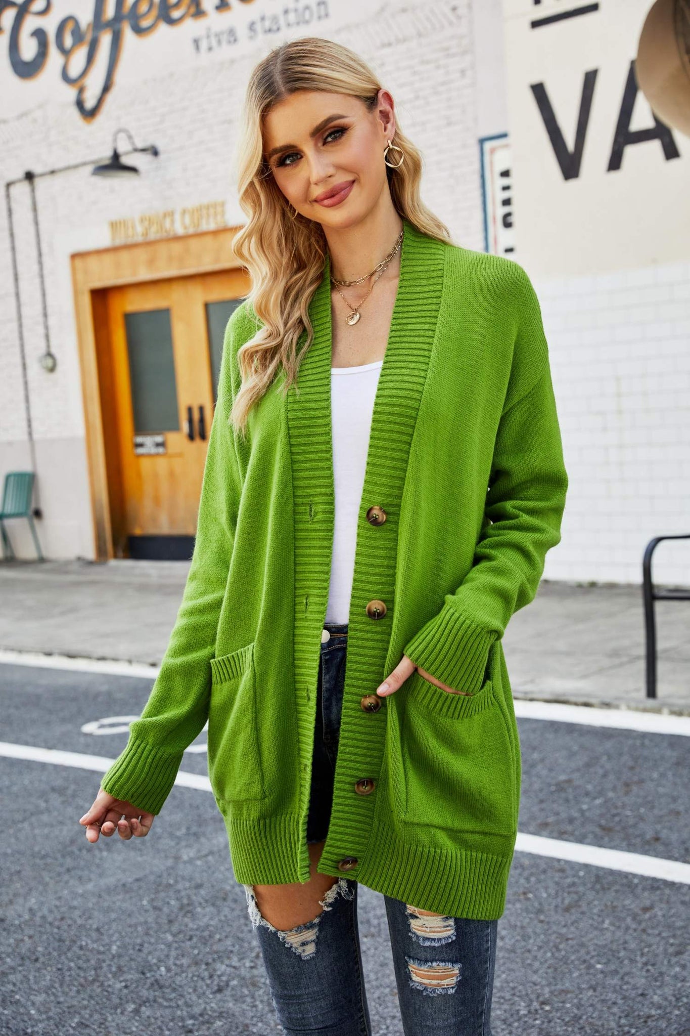 Ribbed Trim Dropped Shoulder Pocketed Cardigan  Coats & Jackets- Doll Fits