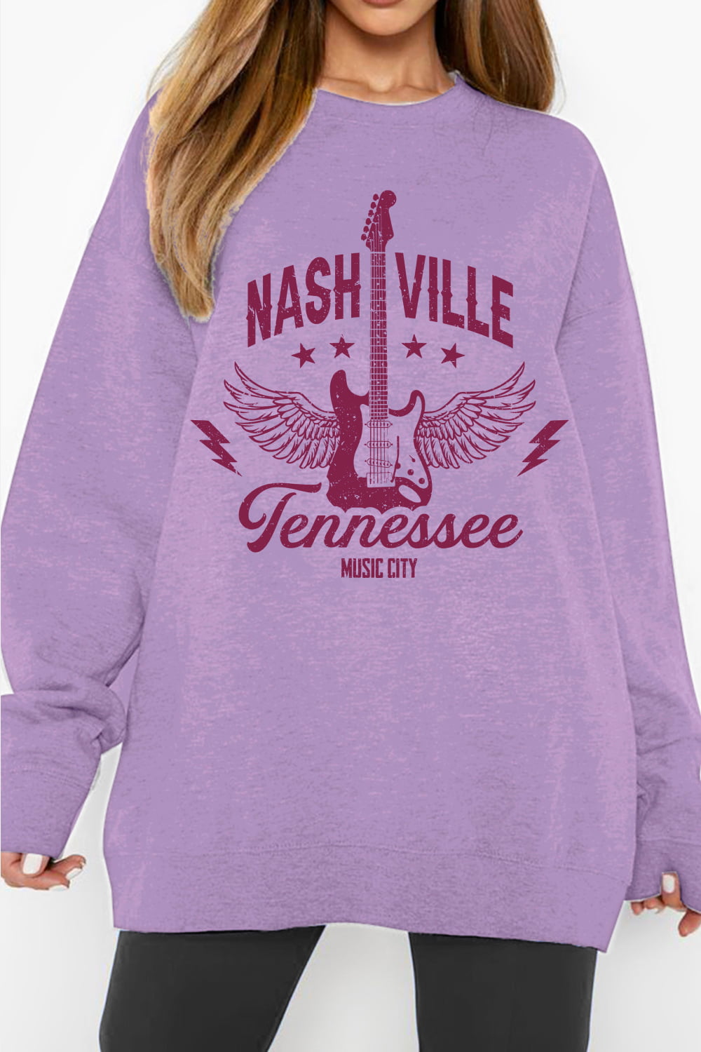 Simply Love Simply Love Full Size NASHVILLE TENNESSEE MUSIC CITY Graphic Sweatshirt  - Doll Fits