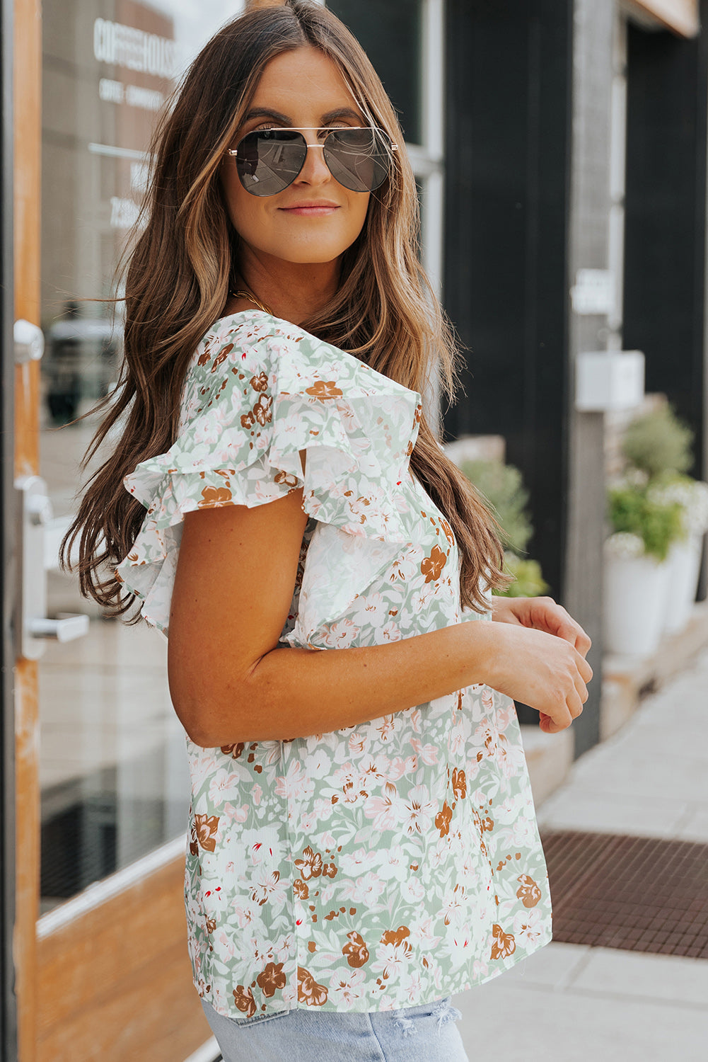 Floral Ruffled Flutter Sleeve Blouse  Shirts & Tops- Doll Fits