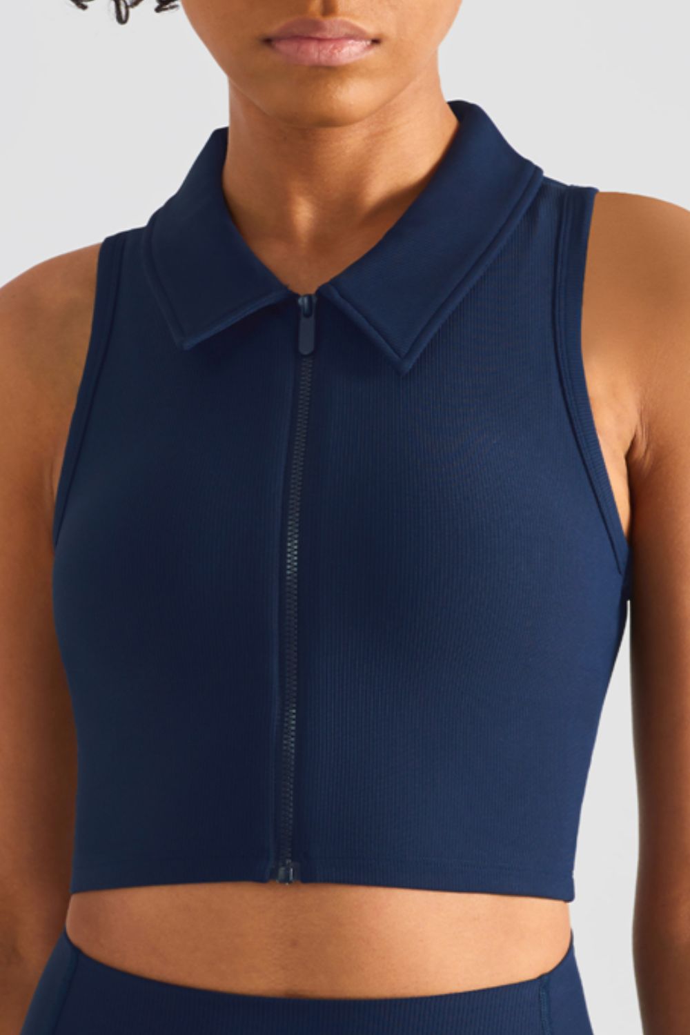 Zip Up Collared Cropped Sports Top  Activewear- Doll Fits