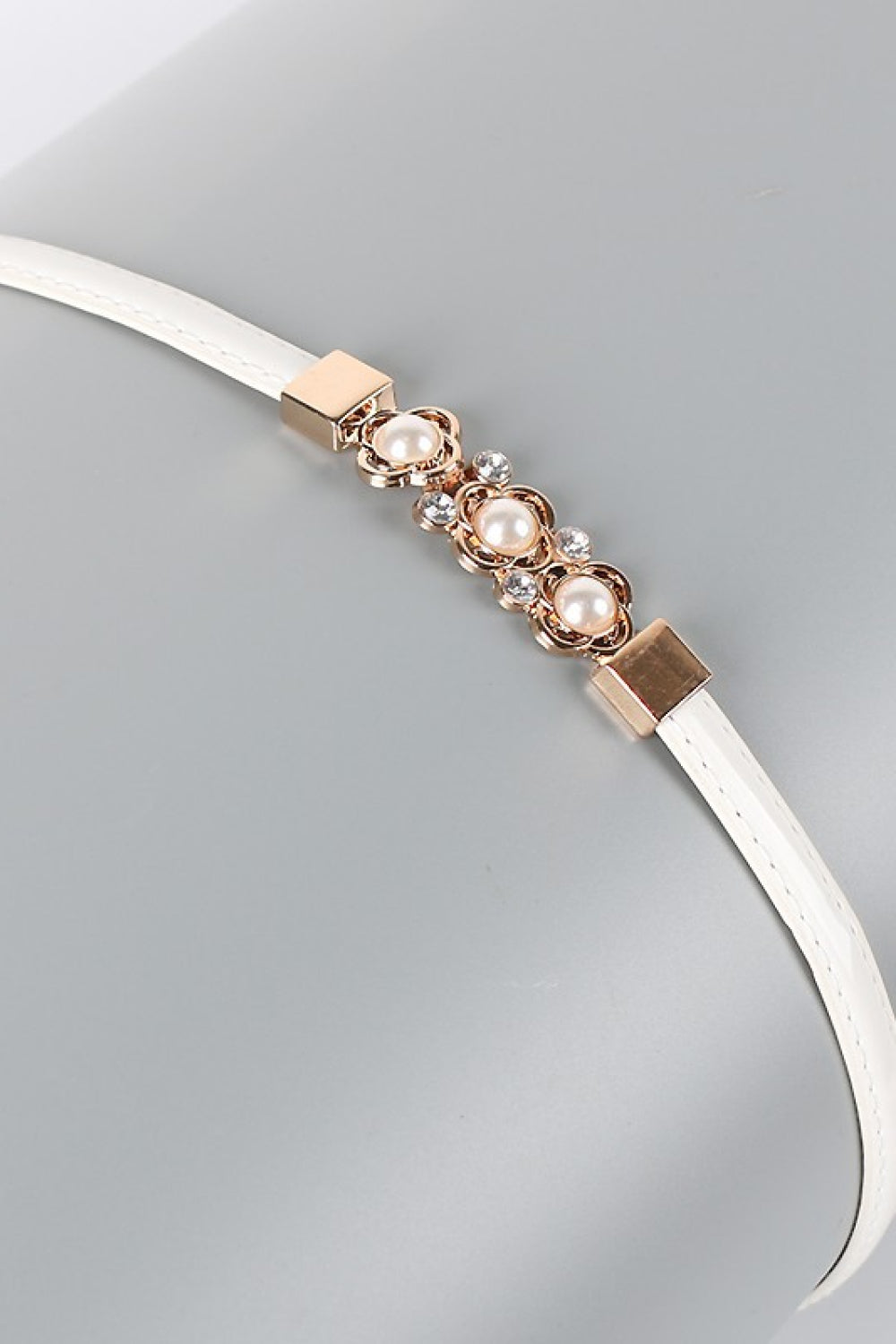 Rhinestone Flower Adjustable PU Leather Belt  Belts- Doll Fits