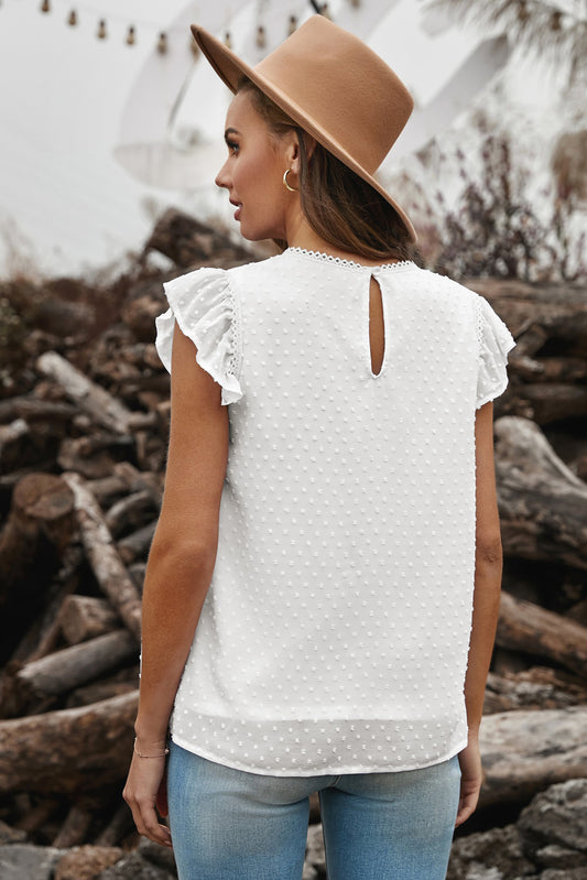 Swiss Dot Flutter Sleeve Round Neck Top  Shirts & Tops- Doll Fits