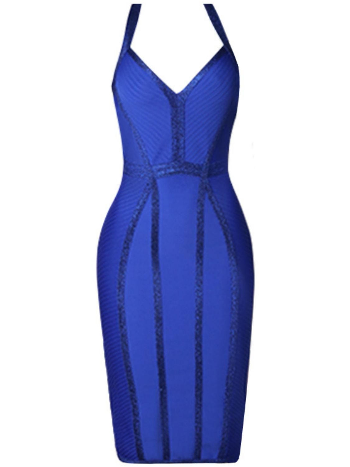 Glitter Seam Detail Halter Neck Slit Dress  Dresses- Doll Fits