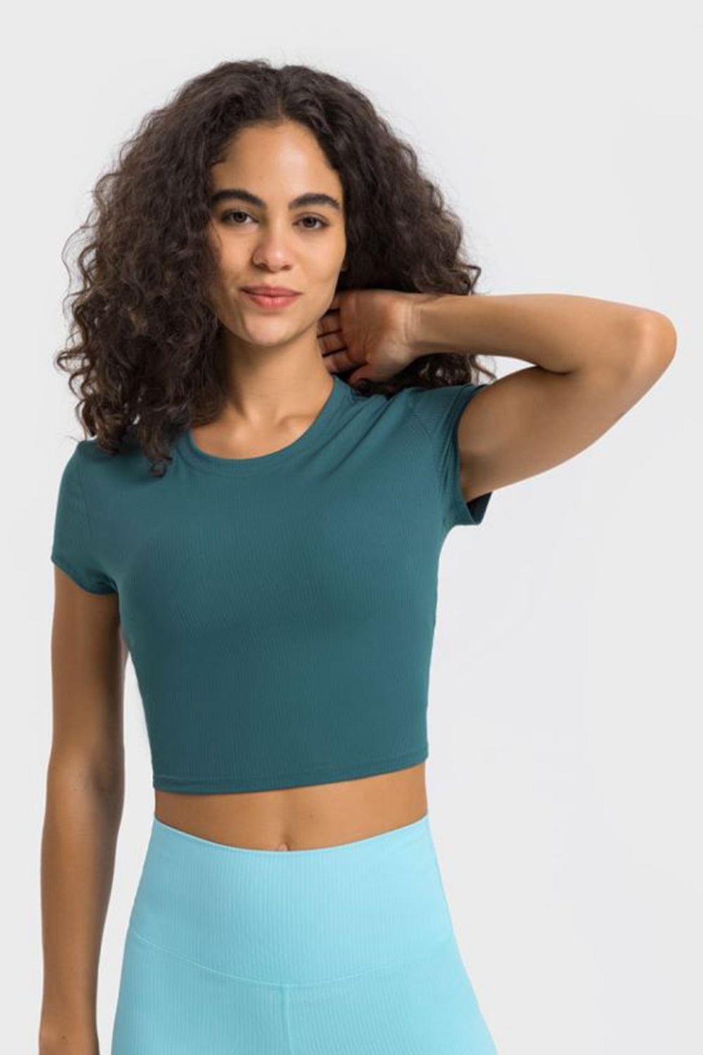 Round Neck Short Sleeve Cropped Sports T-Shirt  Activewear- Doll Fits