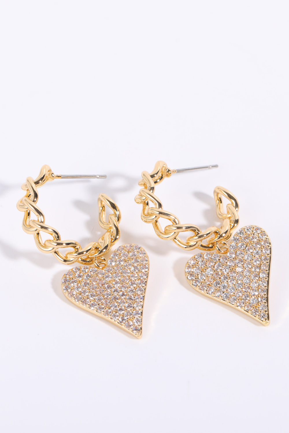 Zircon Decor Heart C-Hoop Drop Earrings  Earrings- Doll Fits
