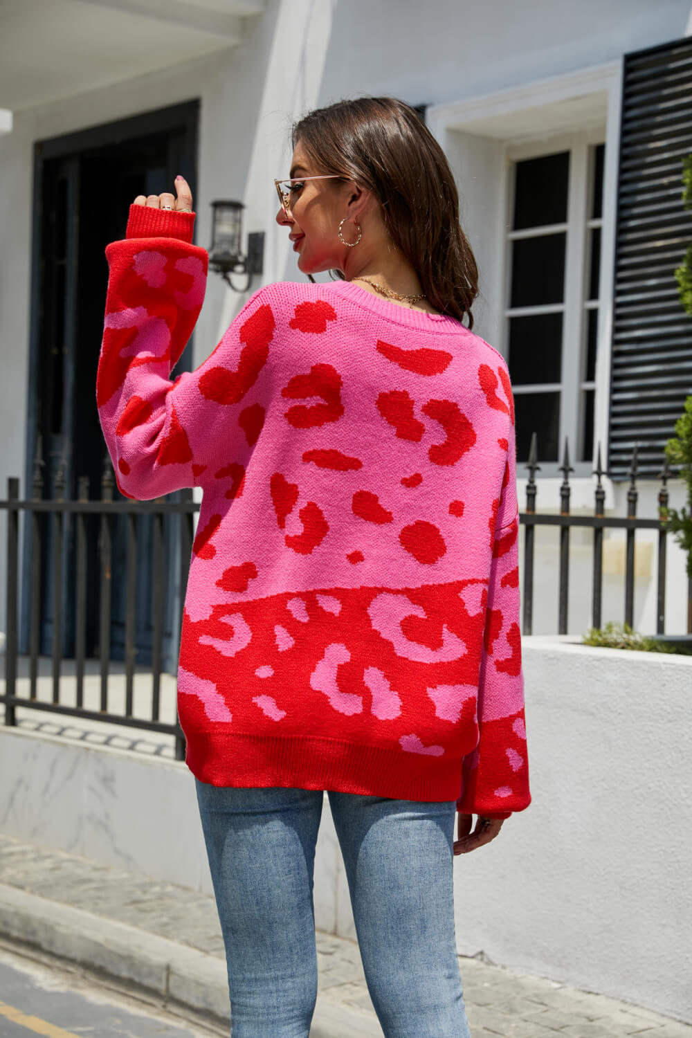 Leopard Ribbed Trim Dropped Shoulder Sweater  Shirts & Tops- Doll Fits