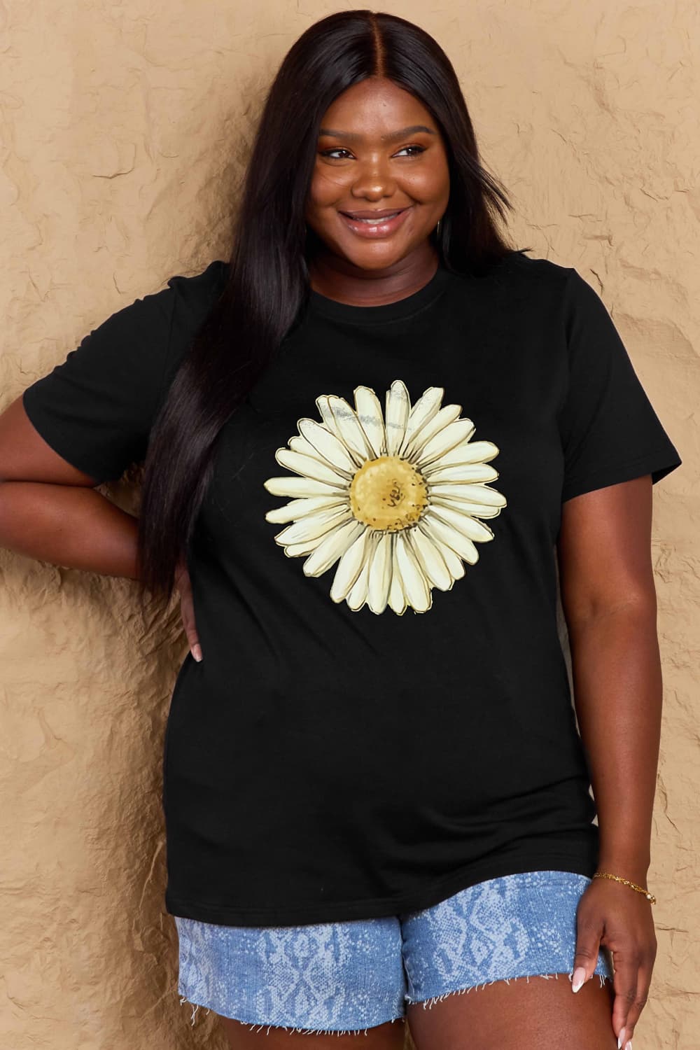 Simply Love Full Size FLOWER Graphic Cotton Tee  - Doll Fits