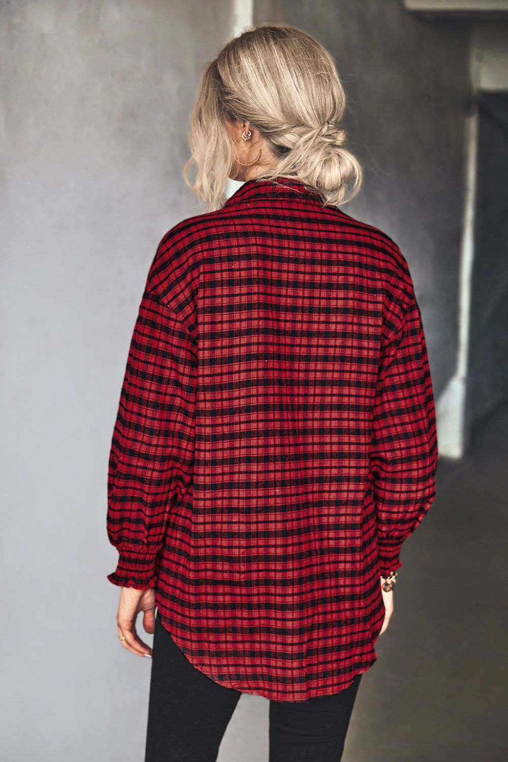 Plaid Button Front Dropped Shoulder Shirt  Shirts & Tops- Doll Fits