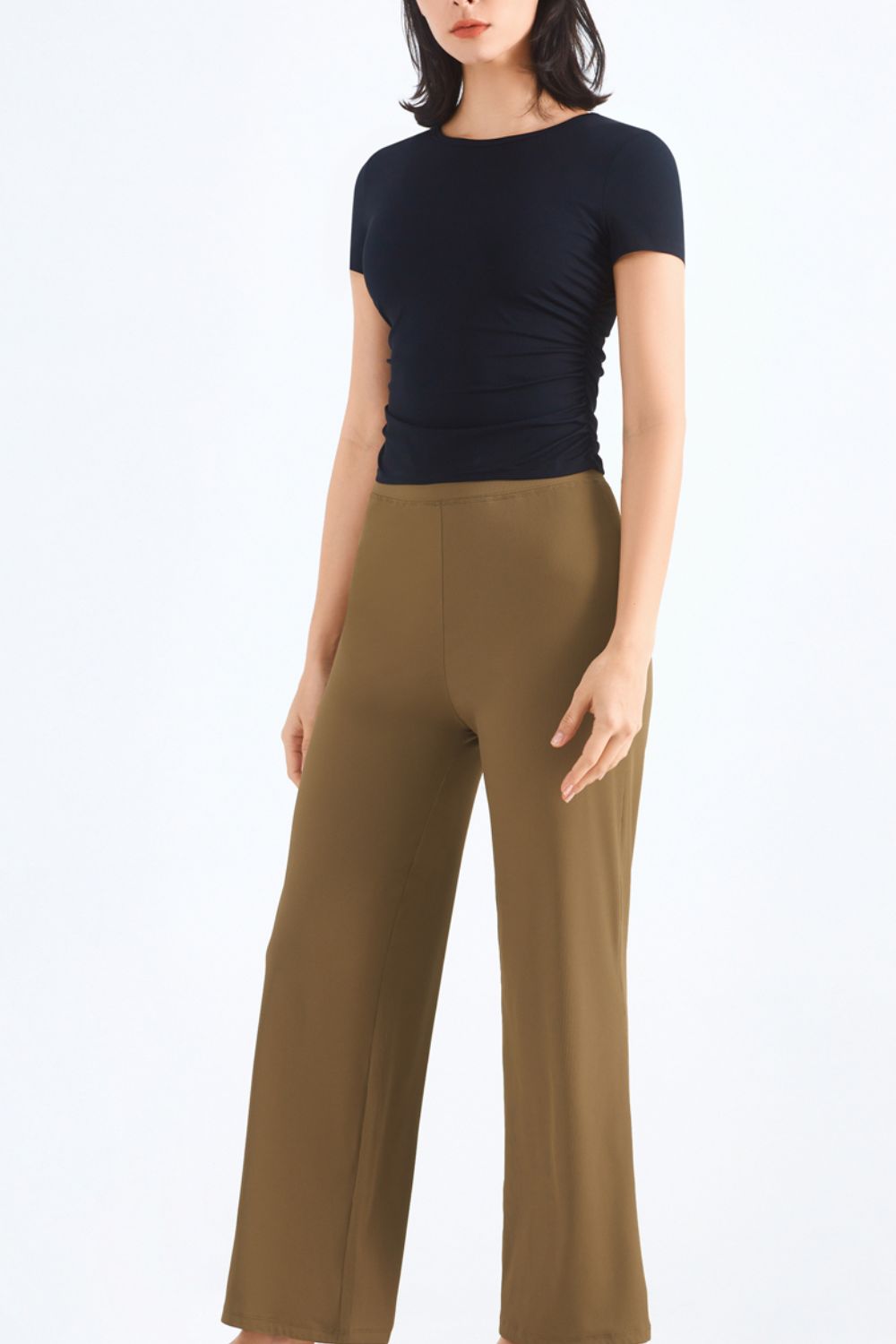 Ruched Round Neck Sports Top  Activewear- Doll Fits