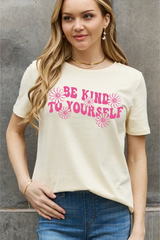 Simply Love Full Size BE KIND TO YOURSELF Flower Graphic Cotton Tee  Shirts & Tops- Doll Fits