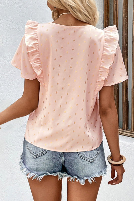 Printed Ruffle Trim Pleated Detail Blouse  Shirts & Tops- Doll Fits