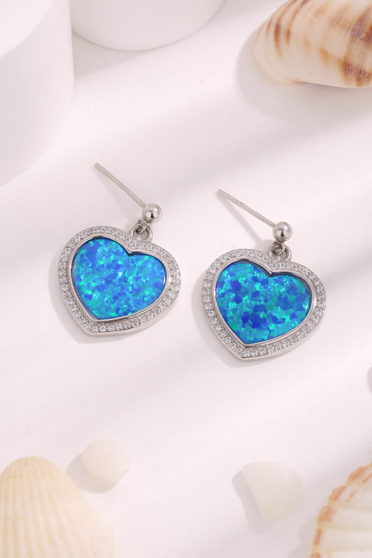 Platinum-Plated Opal Heart Earrings  Earrings- Doll Fits