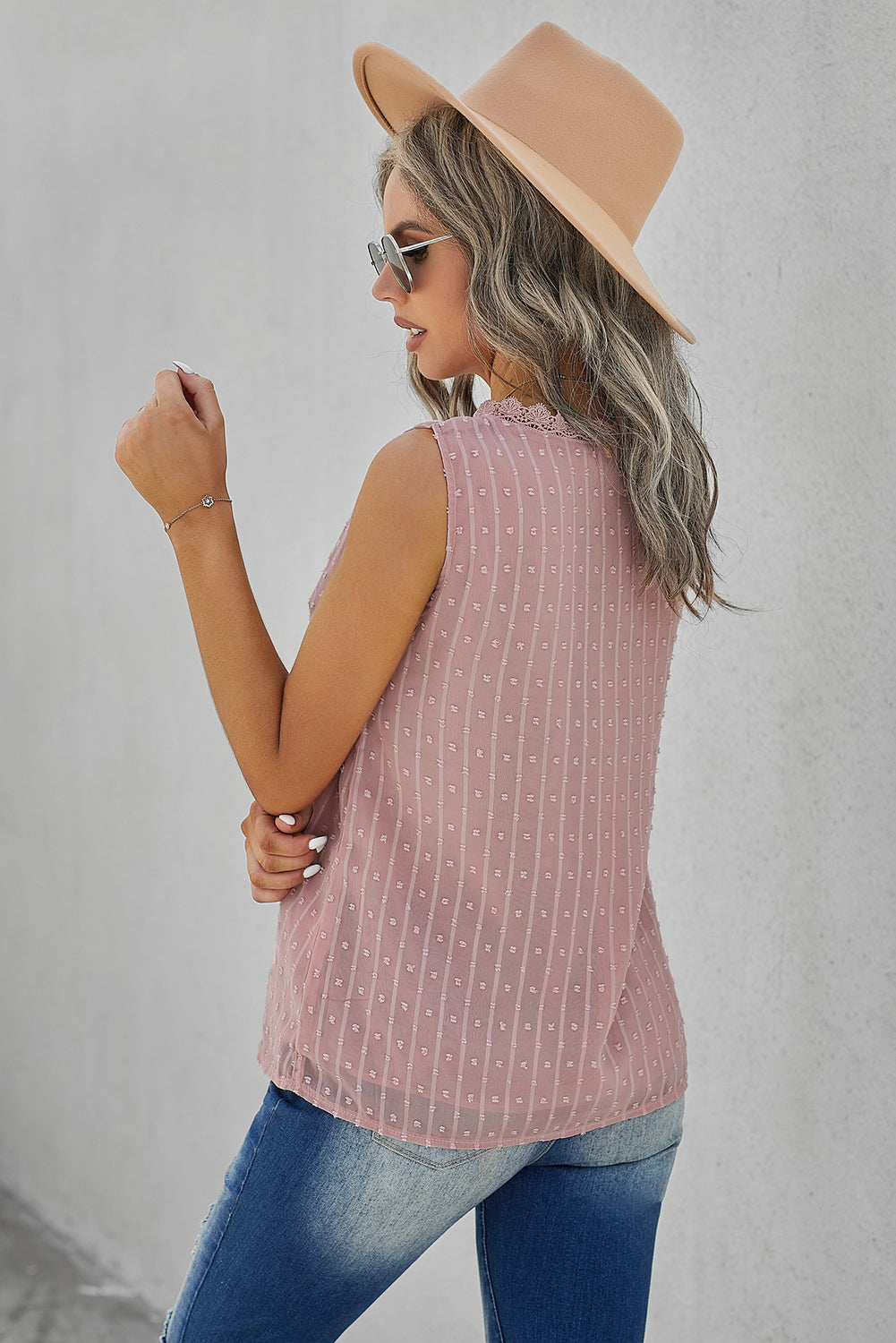 Swiss Dot Lace Detail Plunge Tank  Shirts & Tops- Doll Fits