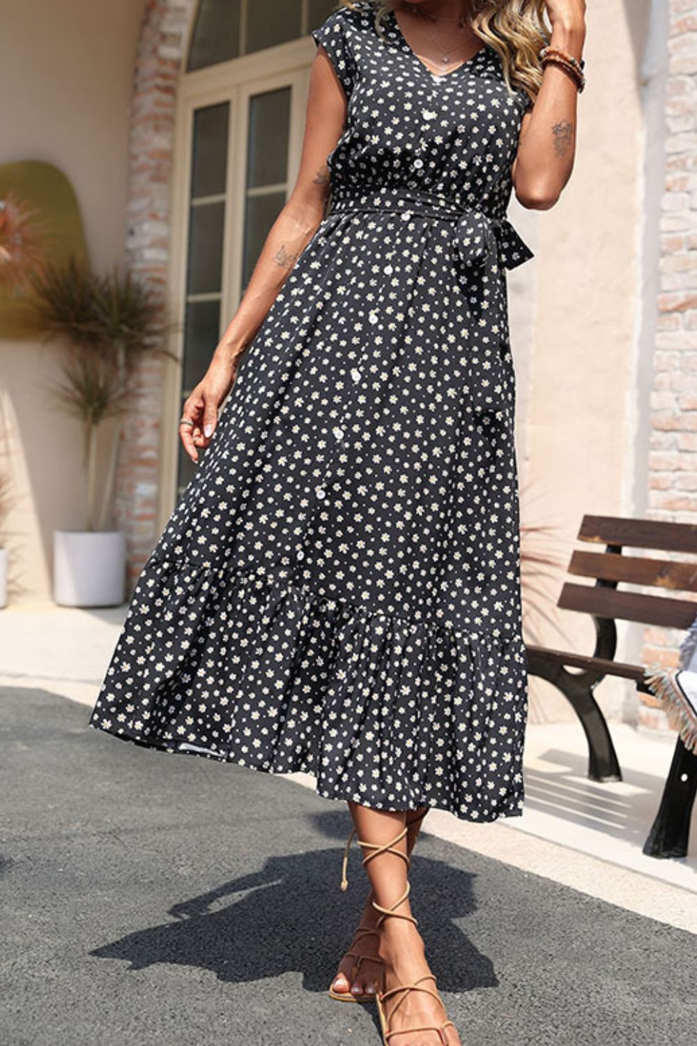 Floral Tie-Waist Ruffle Hem Dress  Dresses- Doll Fits