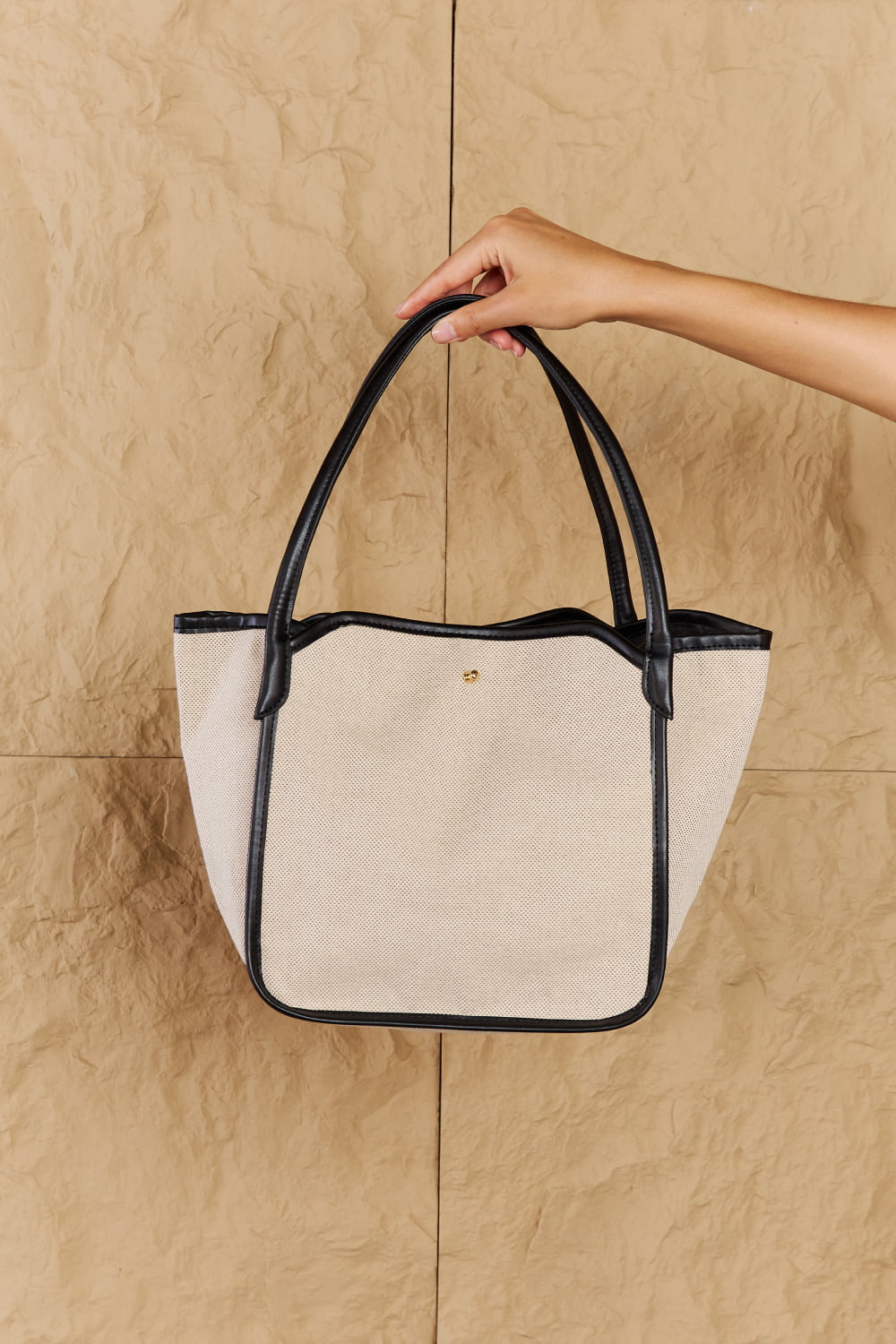Fame Beach Chic Faux Leather Trim Tote Bag in Black  - Doll Fits