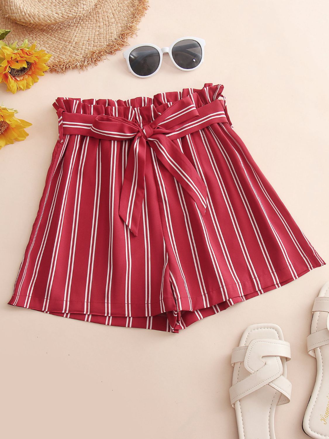 Striped Tie Belt Shorts  Shorts- Doll Fits