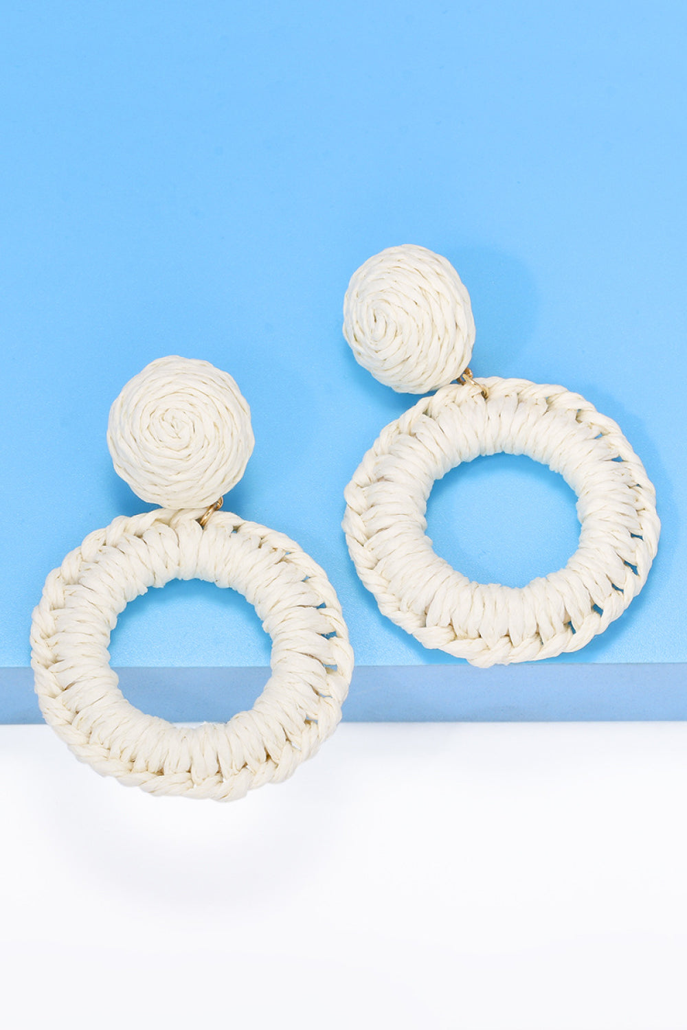 Round Shape Raffia Grass Dangle Earrings  Earrings- Doll Fits