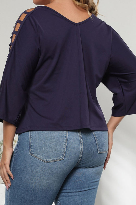 Plus Size Cutout Three-Quarter Sleeve Blouse  Shirts & Tops- Doll Fits