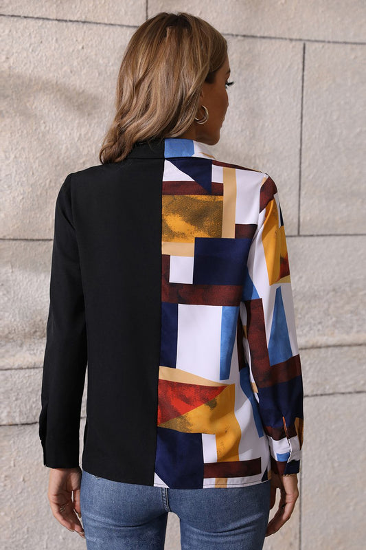 Contrast Printed Long Sleeve Collared Neck Shirt  - Doll Fits